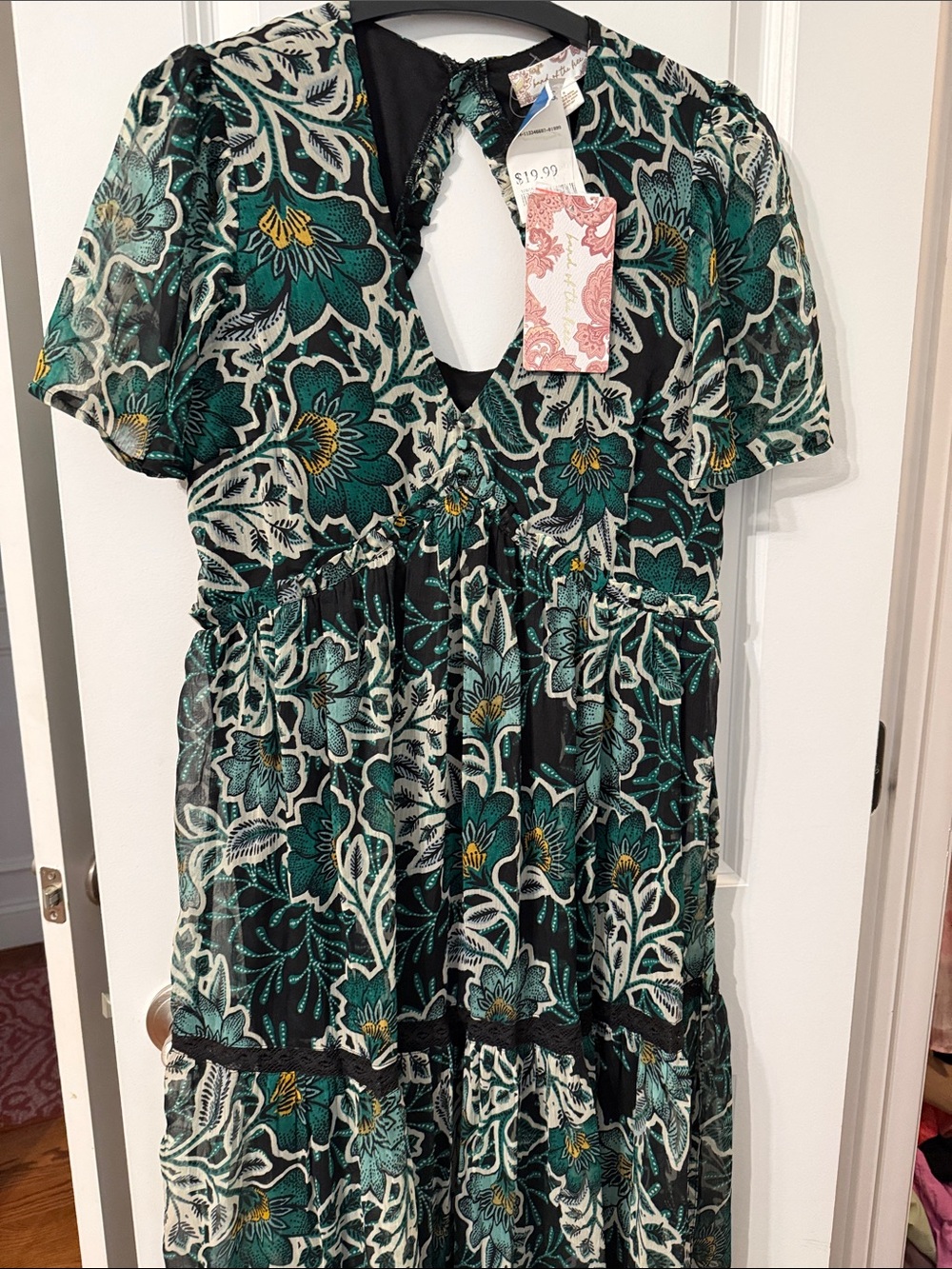Floral Tiered Maxi Dress in Teal, Black & White